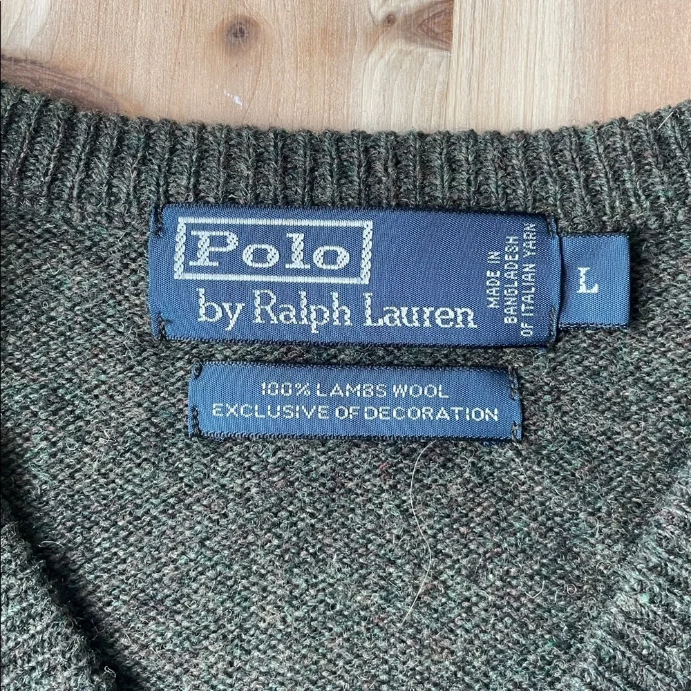 Polo by Ralph Lauren Men's Dark Green Lambswool V-Neck Sweater